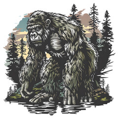 Sasquatch bigfoot themed t-shirt design / logo /  icon / tattoo  - obrazy, fototapety, plakaty