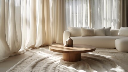 Fototapeta na wymiar Modern Living Room Interior with Sheer Curtains and Natural Light