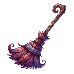 Magical broomstick for the witch, Halloween broomstick, halloween decoration, watercolor texture style