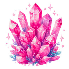 Pink cluster points Crystal, watercolor texture style