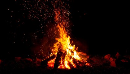 夜のキャンプファイヤー 焚き火