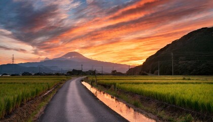夕暮れ時の日本の田舎の風景