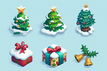 A collection of various icons with Christmas and New Year themes.