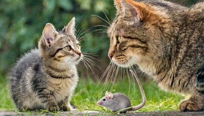 子猫と親猫とネズミの再会