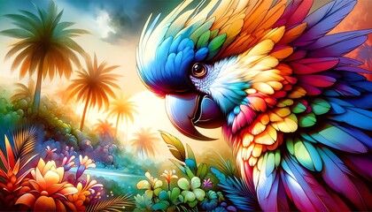 Obraz premium Vibrant Watercolor Painting of Cockatoo Bird
