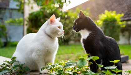 白猫と黒猫の対面