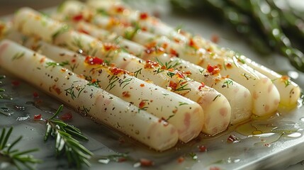 cooked white asparagus with ham and sauce. AI generative - obrazy, fototapety, plakaty