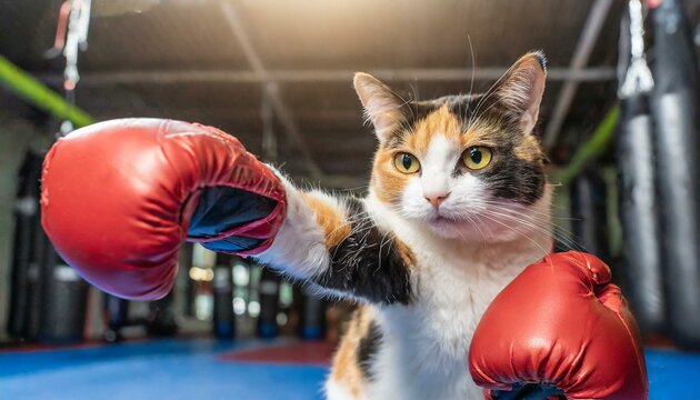 三毛猫のファイトポーズ ボクシング ジム cat fight pose boxing gym