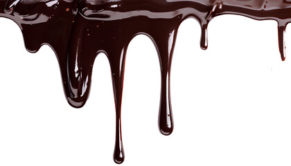 melt chocolate dripping line from the top, isolated on transparent background, copyspace 