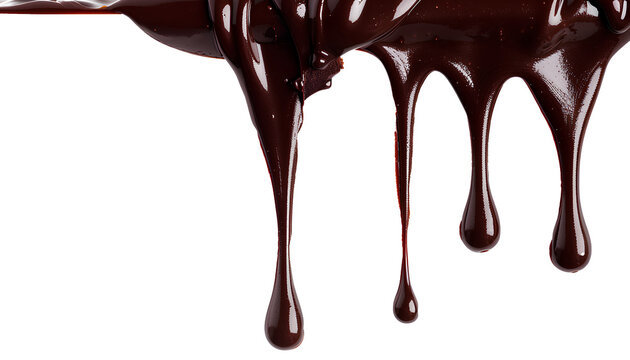 melt chocolate dripping line from the top, isolated on transparent background, copyspace 