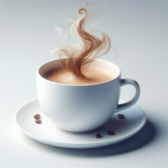Aísle el café caliente en una taza blanca sobre fondo blanco. - obrazy, fototapety, plakaty