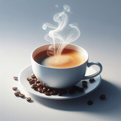 Aísle el café caliente en una taza blanca sobre fondo blanco. - obrazy, fototapety, plakaty