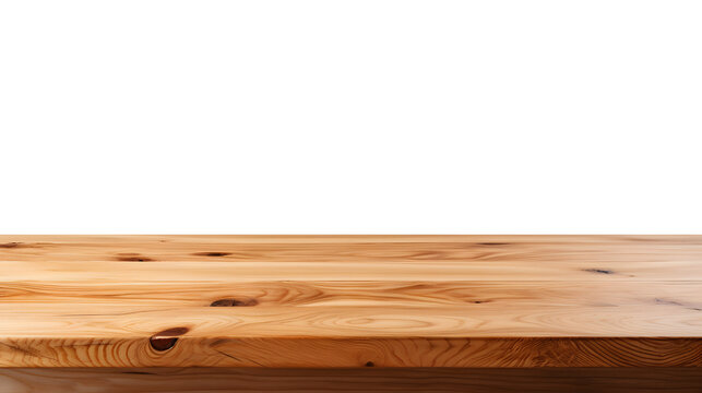 Wooden table top wood empty template, desk mock-up on white and transparent background