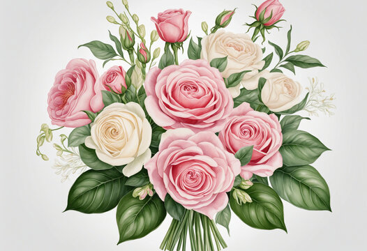 Illustration of bouquet on white background colorful background