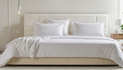Bed with pillow and white sheet colorful background