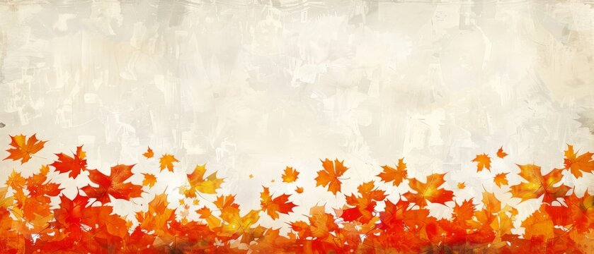   A painting featuring red and orange leaves set against a white background, enhanced with a grunge-inspired effect in the center