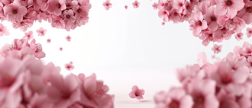   White background with pink flowers and butterfly in center
