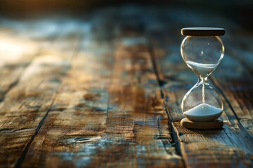 Hourglass on wooden background with copy space for time concept.
