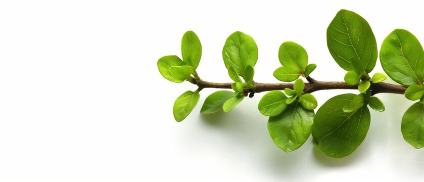   A green-leafed branch on a white background for text or image insertion