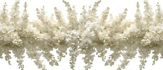   Several white blooms arranged beside a white backdrop on a white field