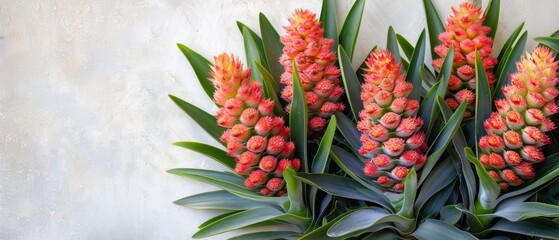   Close-up photo of red flowering plant on white background against white wall