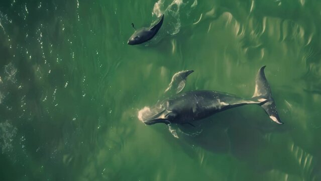 whale swimming with her calf. 4k video animation