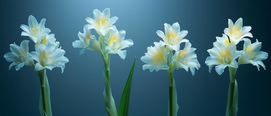   A cluster of white blossoms arranged on a blue backdrop, framed by a second blue background