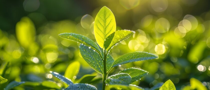   A close-up image of a lush green foliage plant bathed in sunlight through its backside leaves