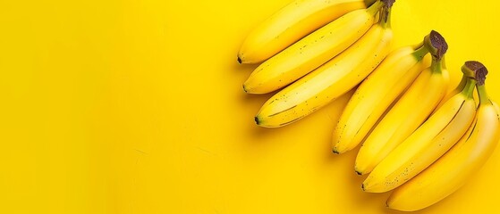   Two sets of bananas resting on a yellow background, with black marks on the upper and lower surfaces of each set - obrazy, fototapety, plakaty