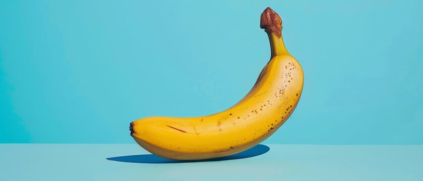  A yellow fruit resting atop a blue surface beside a banana-shaped scrap