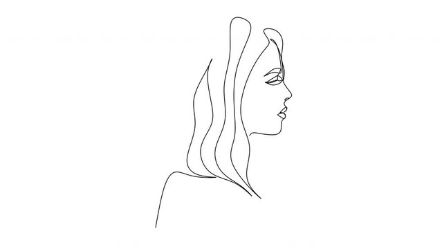 Continuous line drawing of Portrait of a Beautiful Woman's face. The Concept of Skin Beauty Care for young female models. Fashion beauty model with a white background. Vector
