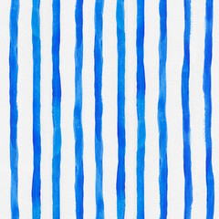 Seamless pattern blue stripes. Watercolor hand drawn background. Stock print design.