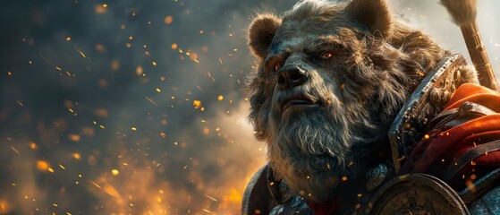 King Bear. Illustration On The Theme Of Cinema And TV Series, Cinema And Fantasy. Generative AI	
