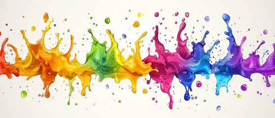   A multicolored paint splatter group on a white backdrop, leaving room for text below the image