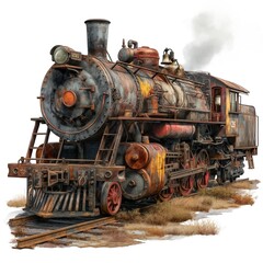 Fototapeta na wymiar Vintage Steam Locomotive On Rails. Illustration On The Theme Of Transport And History, Engineering And Technology. Generative AI