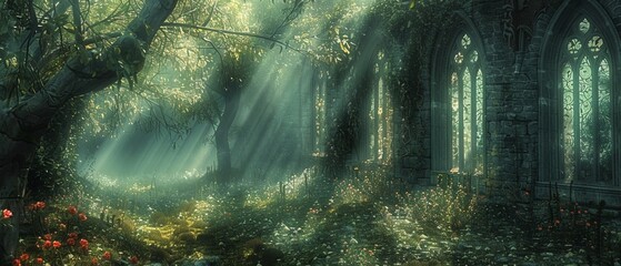 Enchanted forests where the wind carries secrets of ancient sorcery - obrazy, fototapety, plakaty