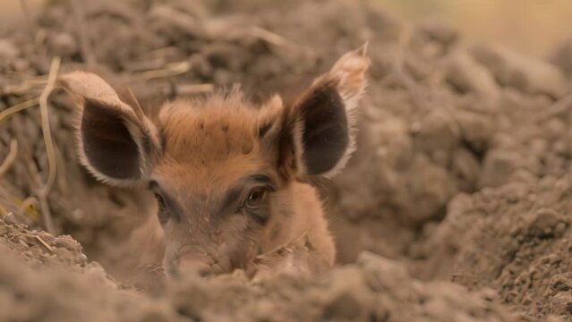 wild boars come out of holes in the ground. 4k video animation