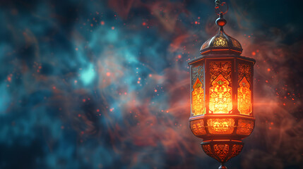 Arabic lantern of Ramadan celebration background with traditional ornaments and glowing lights