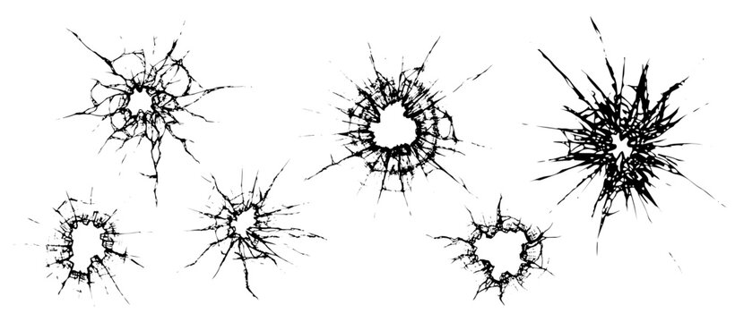 ひび割れガラス弾痕の黒ベクターセット