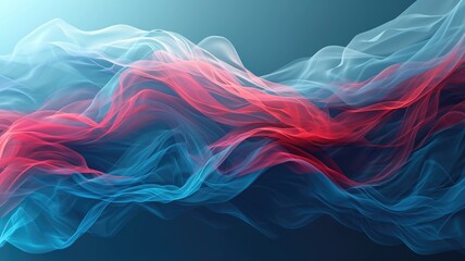 The abstract picture of the two colours of blue and red colours that has been created in form of the waving shiny smooth satin fabric that curved and bend around this beauty abstract picture. AIGX01. - obrazy, fototapety, plakaty