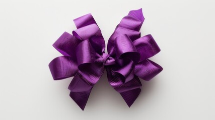 Purple gift bow on white background. Gift wrapping ribbon