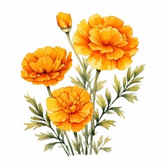 Marigold clipart, watercolor illustration clipart, 1500s, isolated on white background , soft shadowns