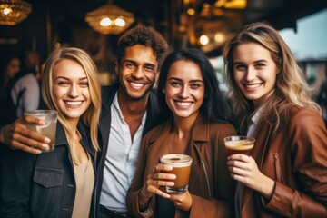 Four friends enjoying Coffee Cocktails together, capturing the social aspect of drinking
