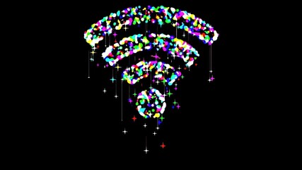 Beautiful illustration of WIFI symbol with colorful particles on plain black background