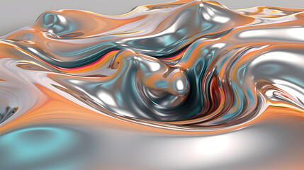 Digital technology liquid metal forms silver abstract graphics poster web page PPT background with generative