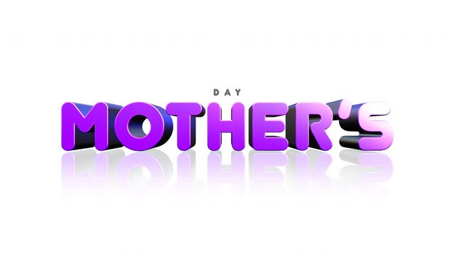 A vibrant 3D text in purple and pink, with a reflective surface, reads Mothers Day - a joyful and celebratory tribute to all mothers