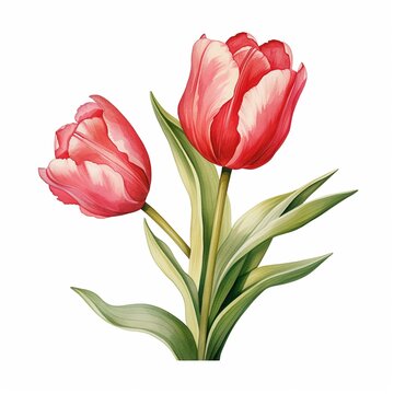 Tulip  clipart, watercolor illustration clipart, 1500s, isolated on white background , low texture