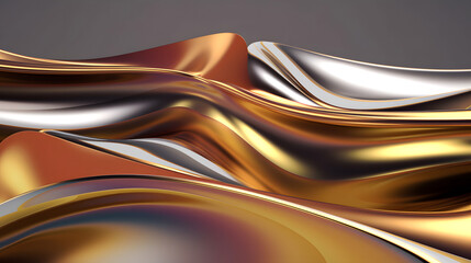 Digital technology liquid metal forms gold abstract graphics poster web page PPT background with generative