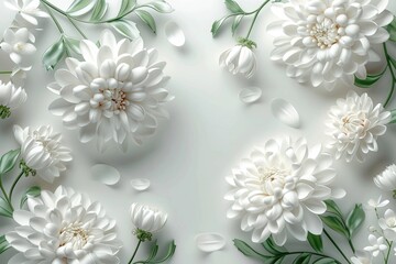 Background with white beautiful chrysanthemums with copy space.