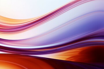 抽象横長バナー。白背景に透明感のある立体的なオレンジと紫の波